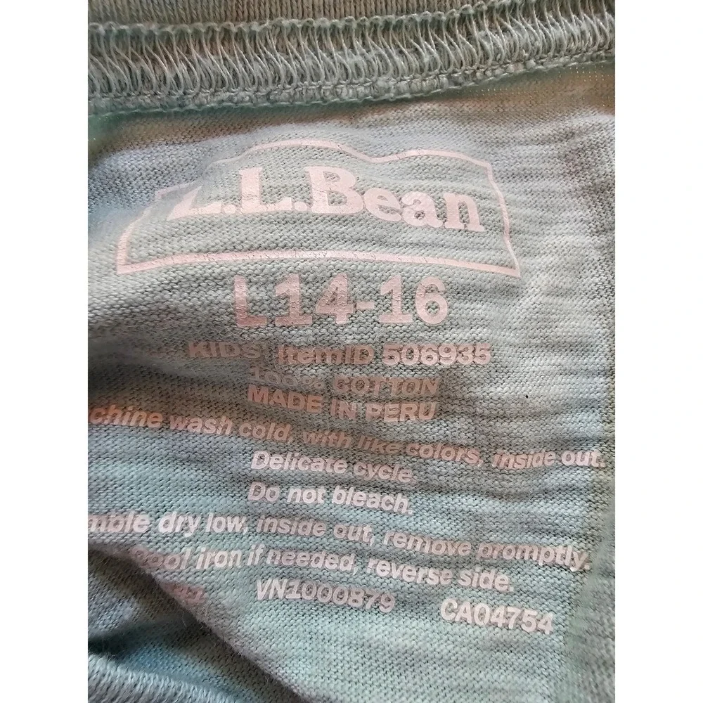 LL Bean Kids Let's Go On An Adventure Graphic Tee Light Teal Cotton L 14-16